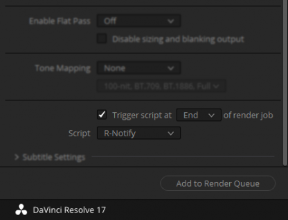 BlackMagic Resolve API post render script.