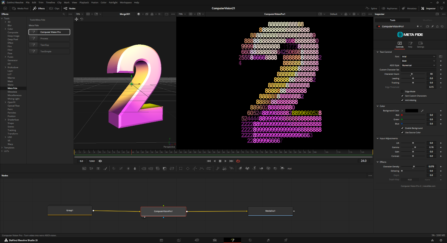 Computer Vision 2. UI in DaVinci Resolve Fusion page.